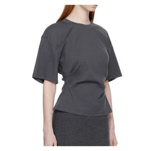 NWOT LVIR Gray Tucked T-Shirt Ruched Waist Tee Back Vent Charcoal Size Medium